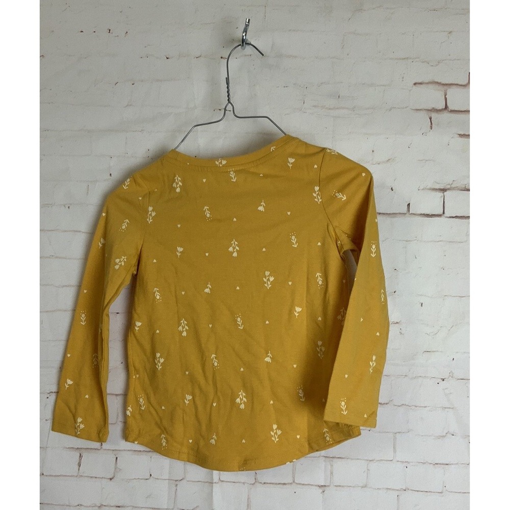 Cat & Jack Girls Mustard Yellow Floral Long Sleeve Top Size XS (4/5) - Picture 2 of 2